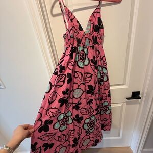 Zara Pink Floral Midi Sundress with Black & Mint Accents